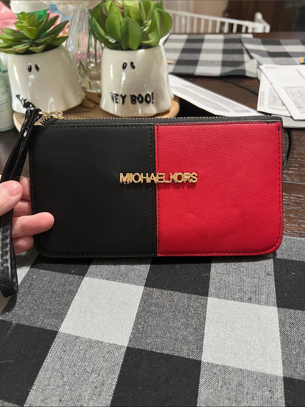 Michael Kors Black and Red Colorblock Wristlet